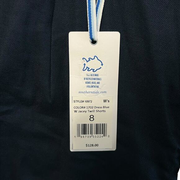 Southern Tide Jacey Twill Shorts NWT Women's 10 Dress Blue Linen Blend Pleats - Picture 4 of 7